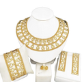 18k gold plated women jewelry set with gold-colored multi-layered necklace featuring interlocking ring motifs and beads