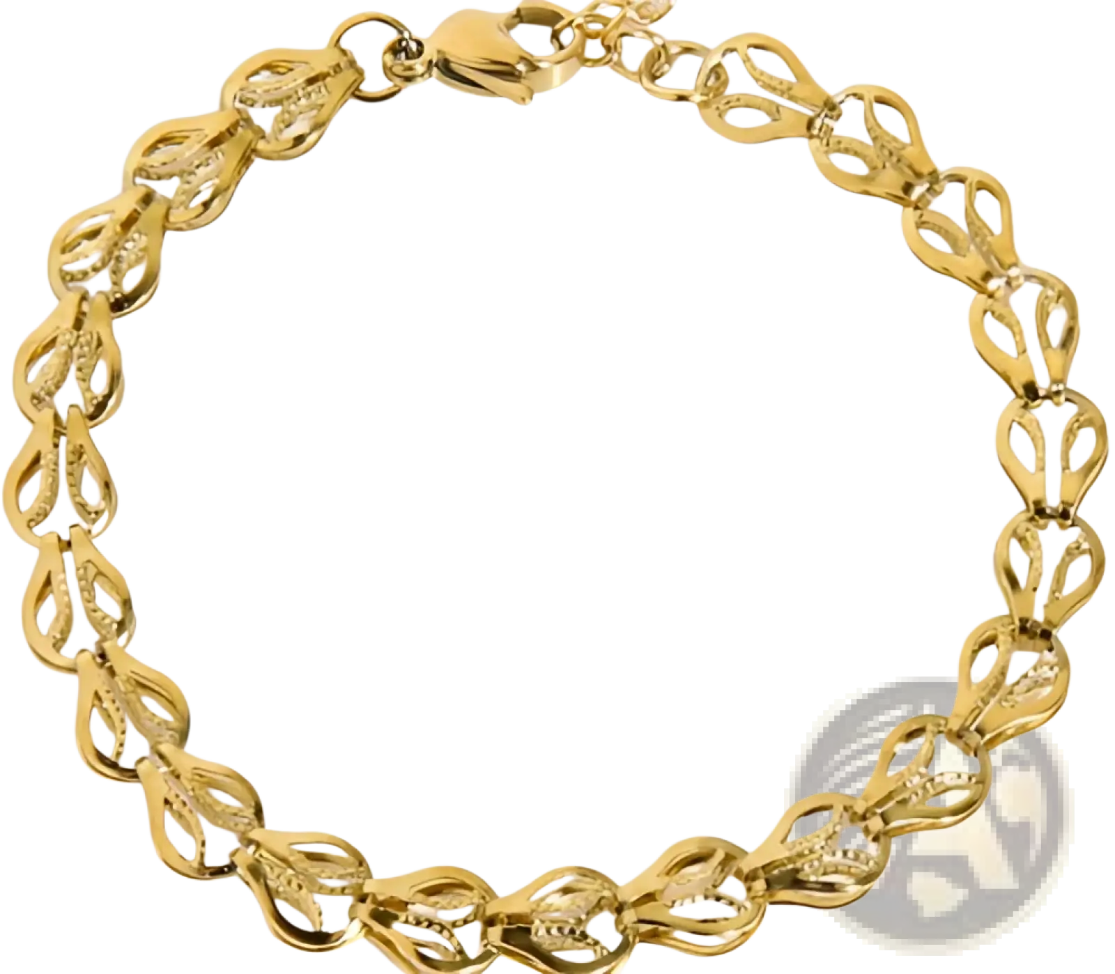 18k gold pvd plated stainless steel chain link bracelet with intricate design and secure clasp in gold color
