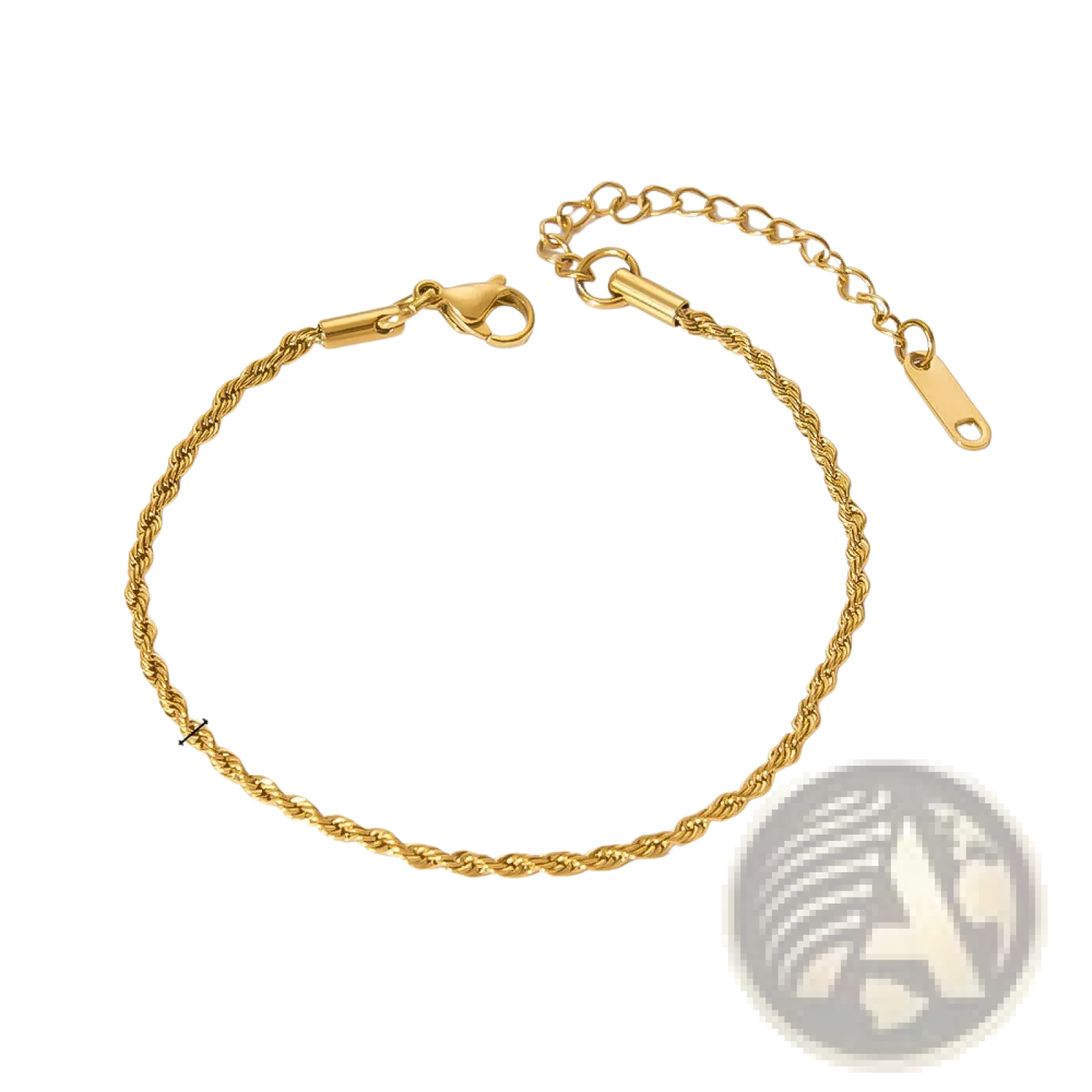18k gold pvd plated stainless steel twisted rope chain link bracelet with lobster clasp and adjustable extension