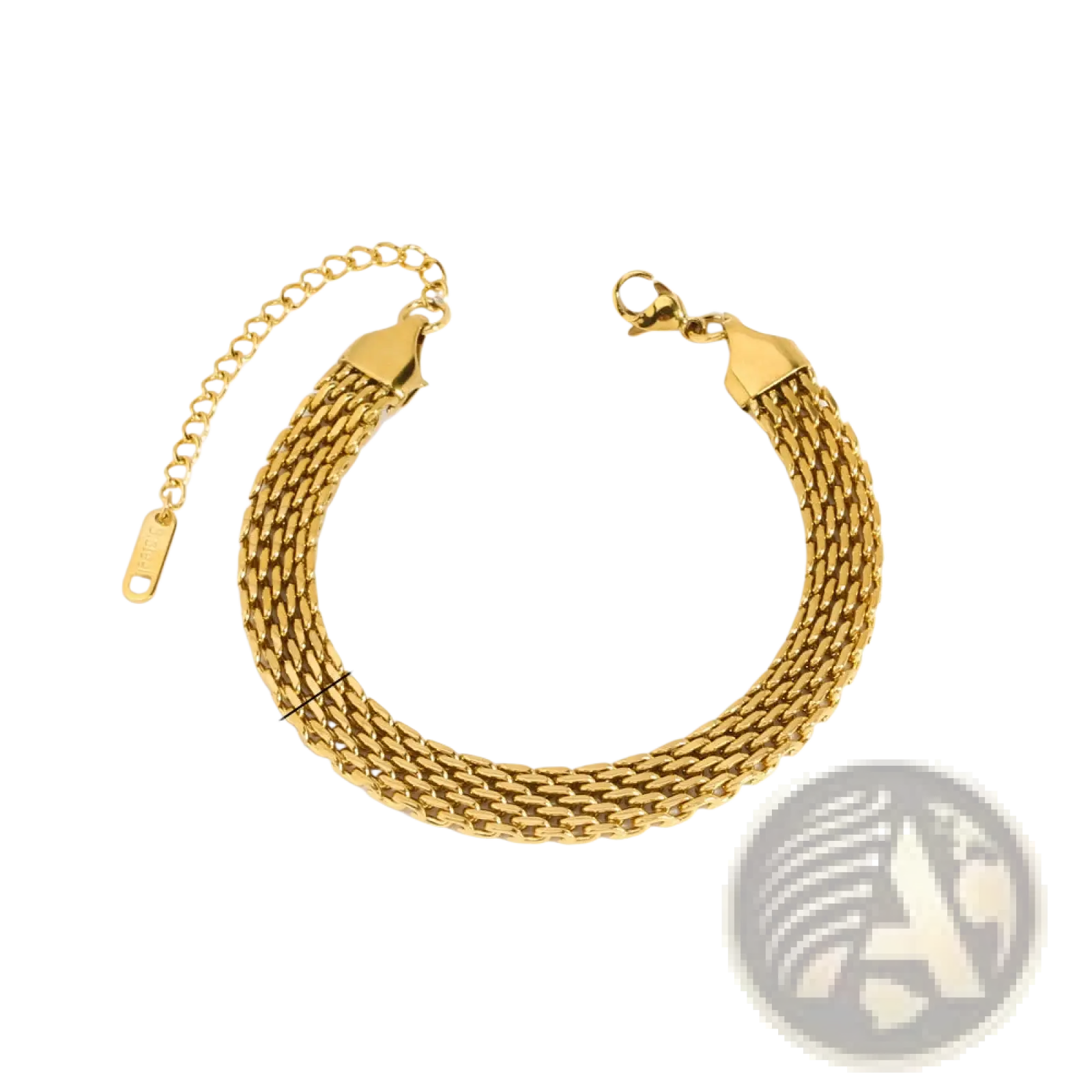 18k gold pvd plated stainless steel chain link bracelet with gold-toned mesh and sleek interwoven design clasp closure