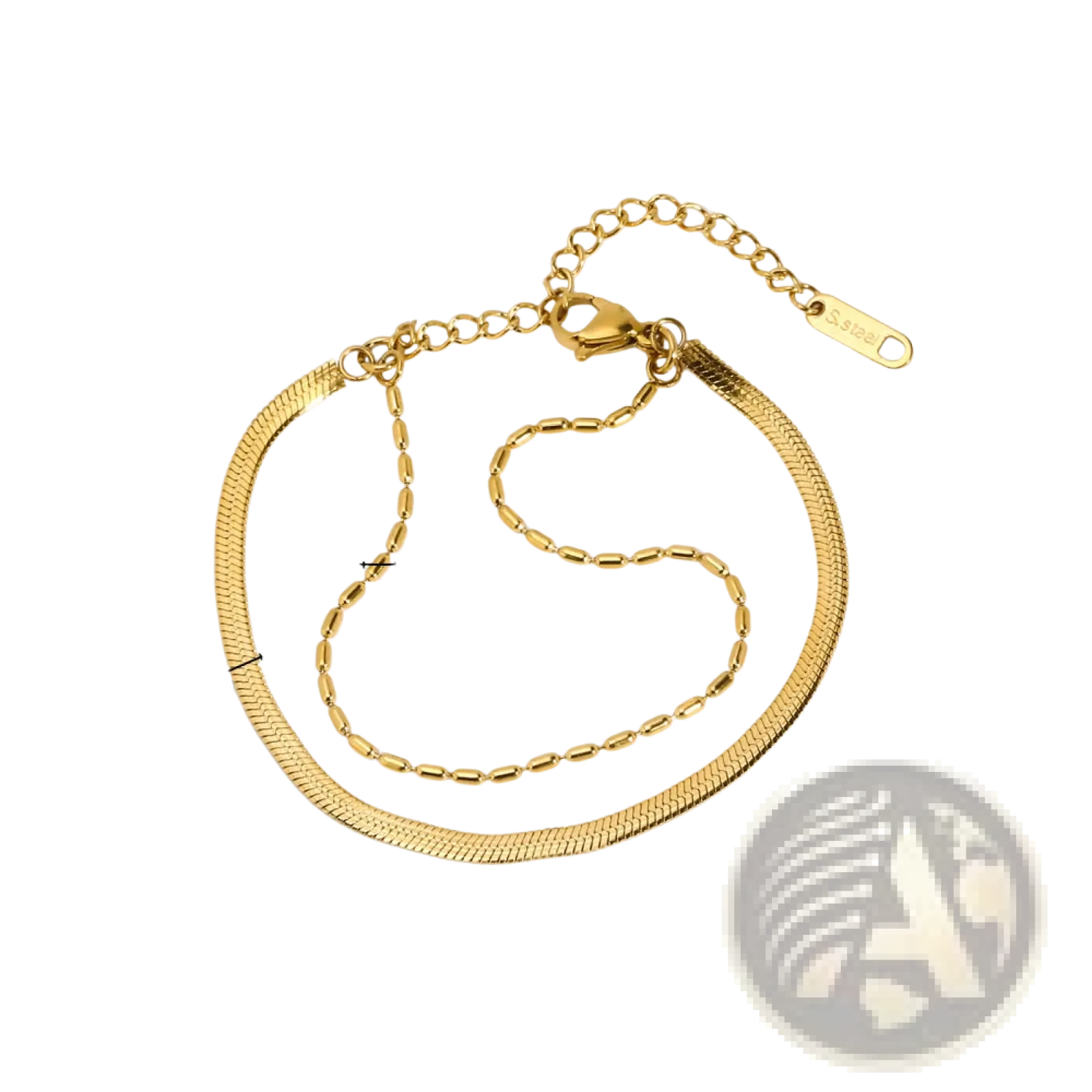 18k gold pvd plated stainless steel gold-toned snake chain anklet with interlocking link design and secure clasp
