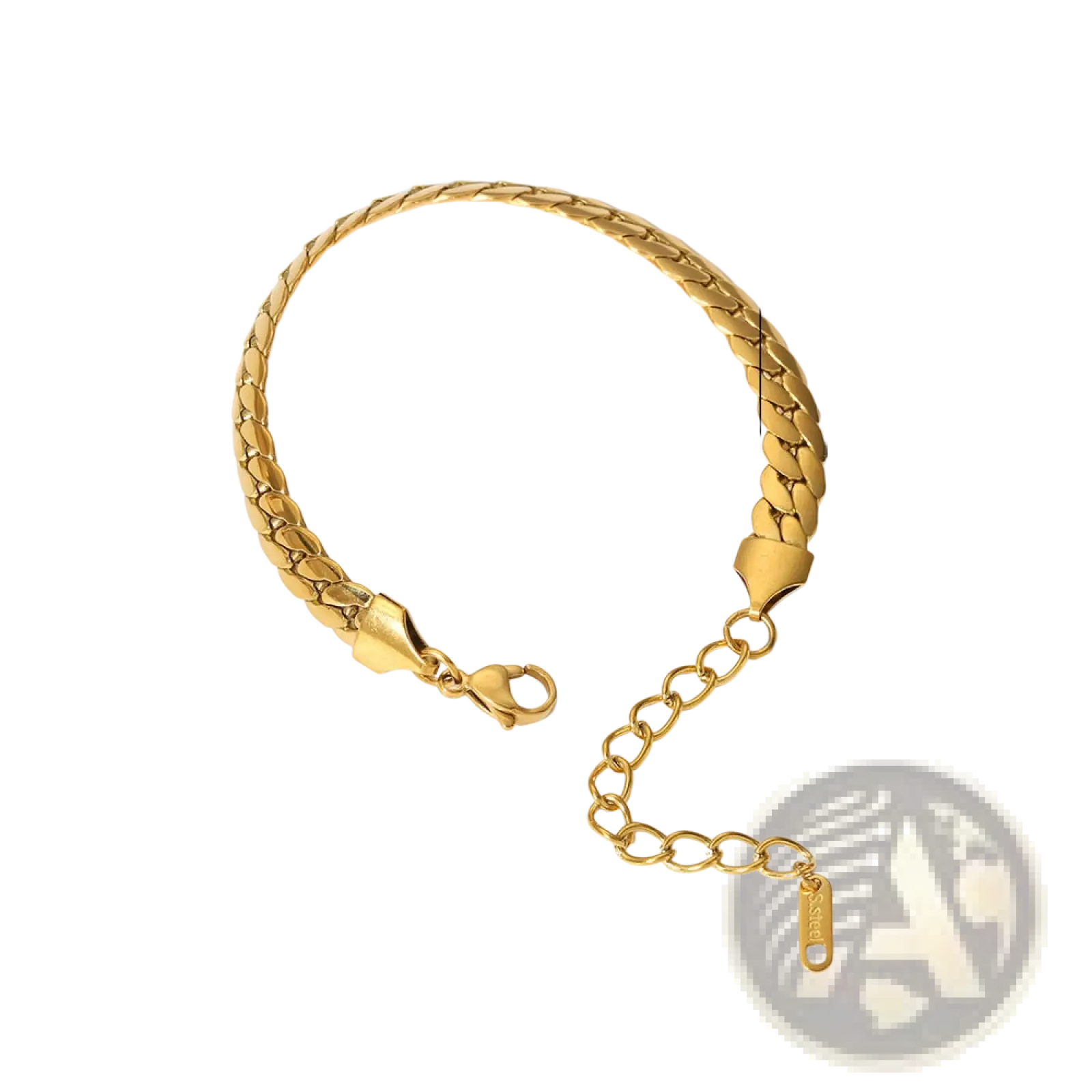 18k gold pvd plated stainless steel braided chain link bracelet with secure clasp and adjustable extension chain