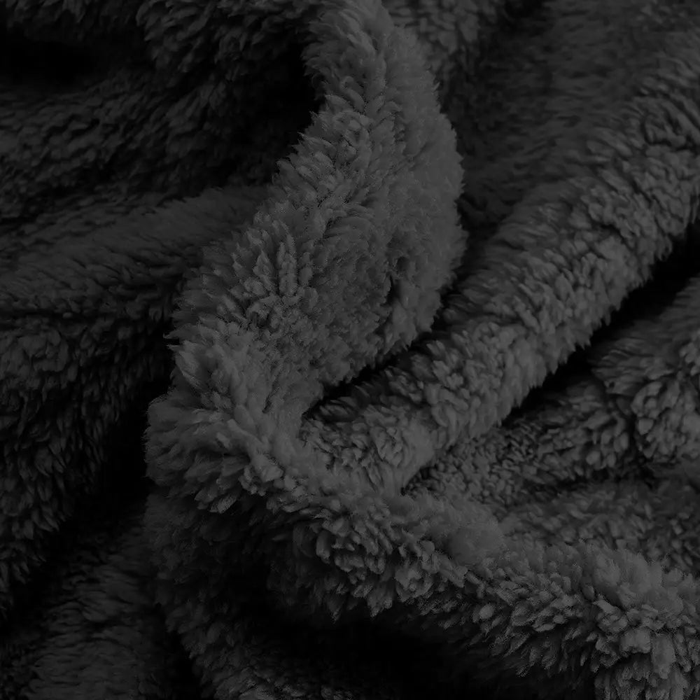 men’s textured fleece lined knit hoodie featuring soft dark gray plush fabric with a dense fluffy texture