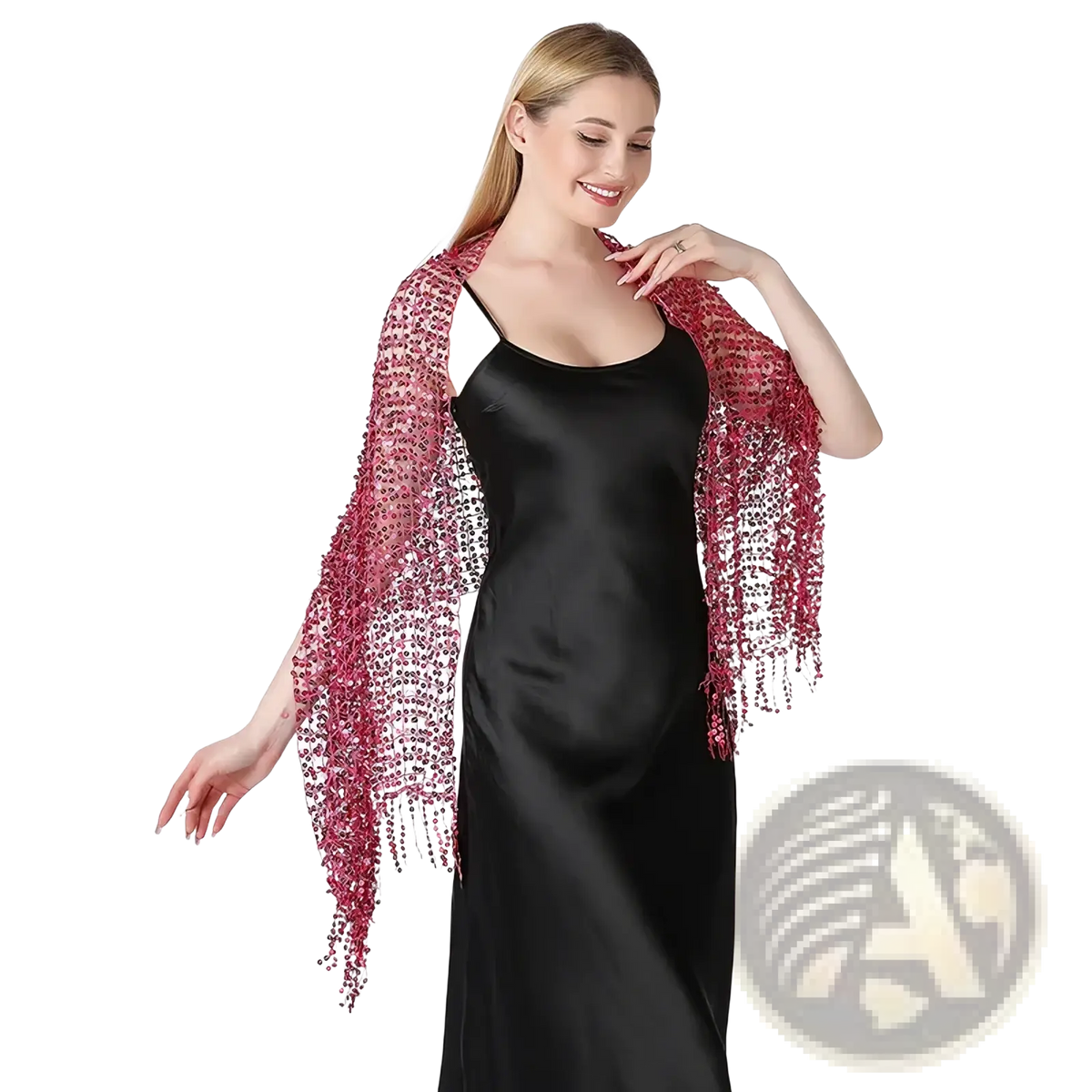 A shimmering pink and silver beaded 1920s sequin fringed evening shawl with cascading fringe