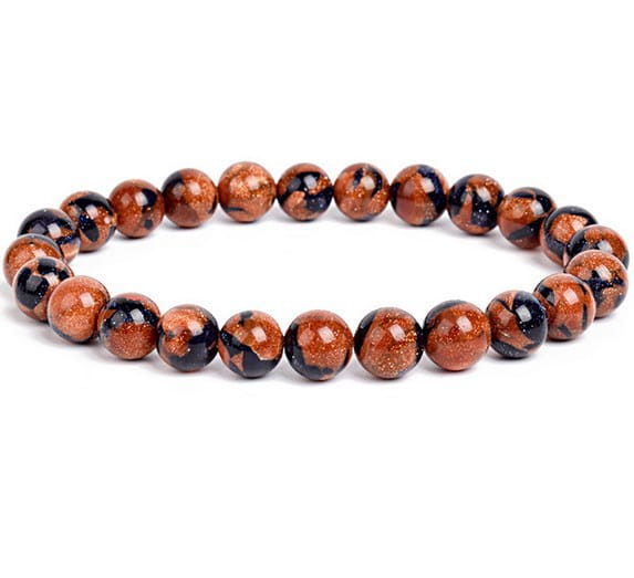 Unisex 8mm polished agate and amethyst stretch bracelet featuring smooth round golden brown and black tiger eye beads with a subtle glittery sheen.