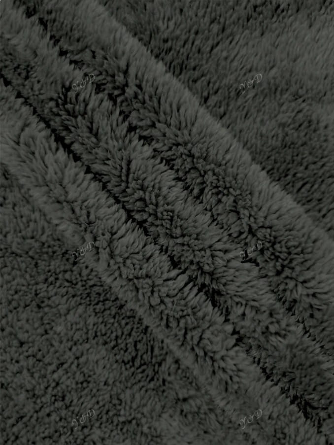 dark gray plush fleece blanket with a soft textured surface featured in a faux fur hooded long coat olive green product setting