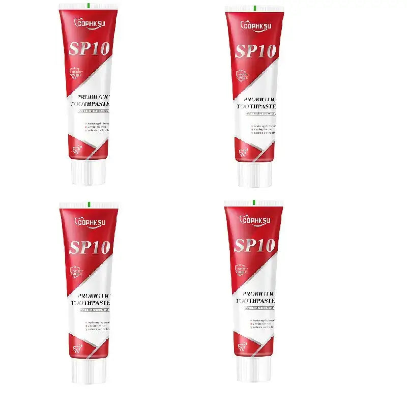 red and white tube of cophsu sp10 probiotic toothpaste for deep cleaning and fresh breath displayed on a white background