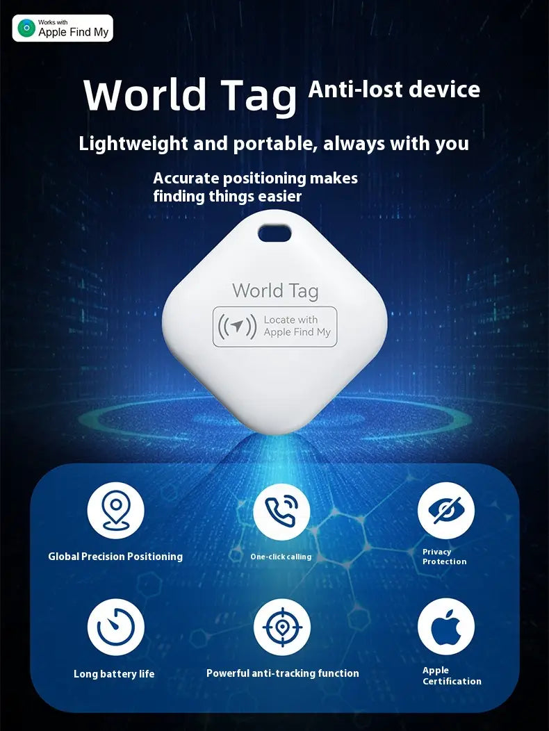 white diamond-shaped apple find my bluetooth tracker locator with a sleek minimalist design for locating items and preventing loss