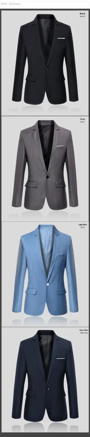 Herren-Slim-Fit-Fuchsia-Freizeitblazer in Schwarz, Grau, Hellblau und Marineblau mit Ein-Knopf-Design, Revers mit Kerbe und dezenten Kontrastnähten.