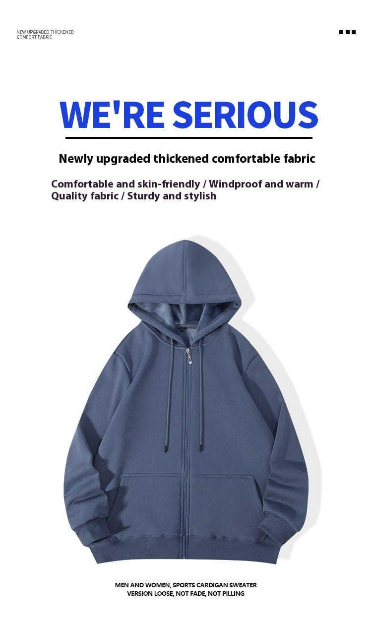 Ein Herren-Schwergewichts-Fleece-Zip-Hoodie in Übergröße in Navyblau mit Kapuze, Fronttaschen und langen Ärmeln.