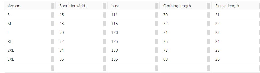 Size chart for a women’s top showing measurements in cm across sizes S through 3XL for a men contrast checkered short sleeve button up shirt.