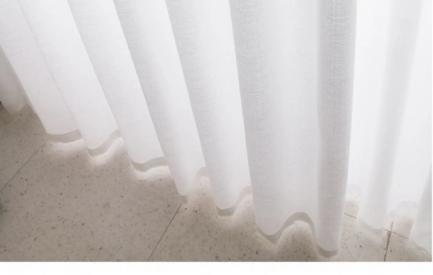 White sheer textured sunscreen linen curtains for home with a subtle pattern.