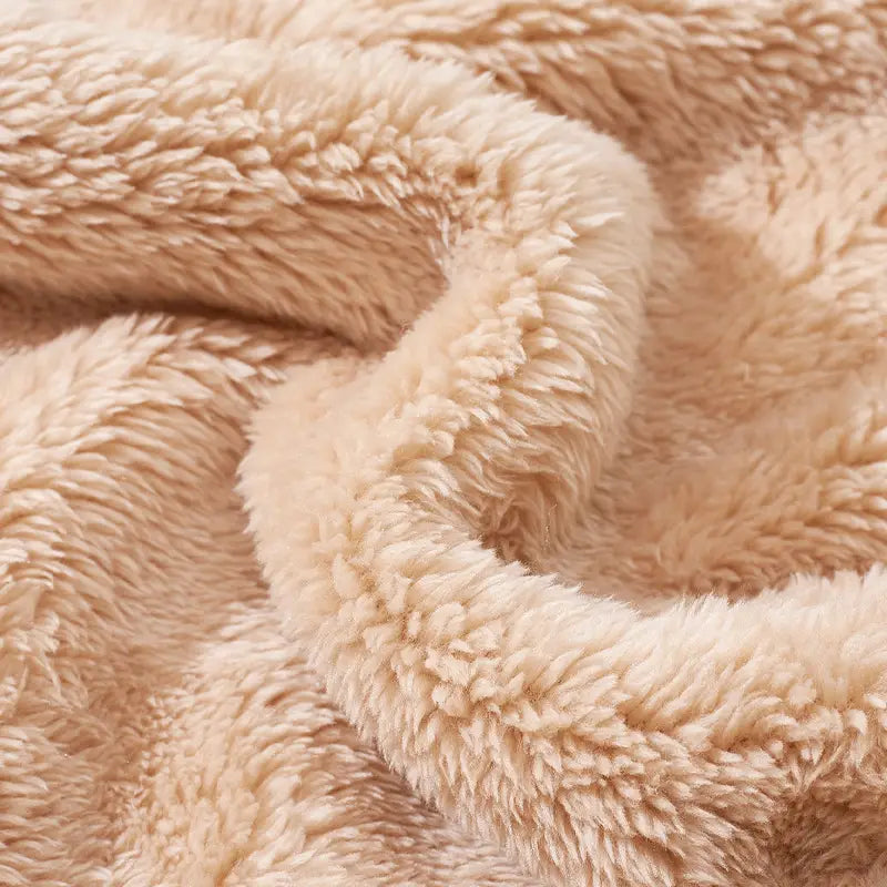men’s fleece lined loose zip up hooded jacket featuring cream-colored plush fleece blanket with soft fluffy texture lining.
