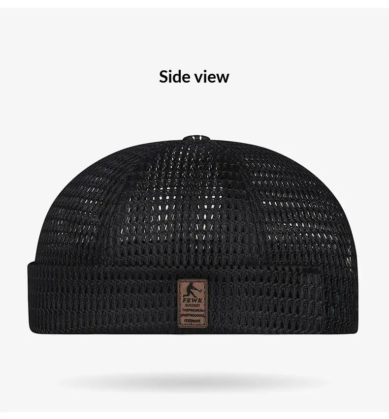 Gorra tipo baseball de malla negra con visera acanalada y placa de cuero marrón con el logotipo Fewk, para mujer, gorra de verano.