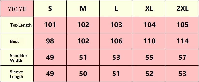 Size chart for pink longline wool trench coat petite showing top length bust shoulder width and sleeve length in centimeters across sizes s to 2xl.