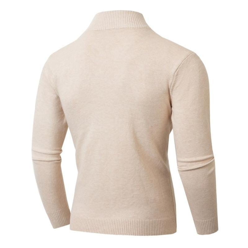 Pull en molleton beige pour homme, grande taille, demi-zip, en maille côtelée, avec col cheminée côtelé et poignets.