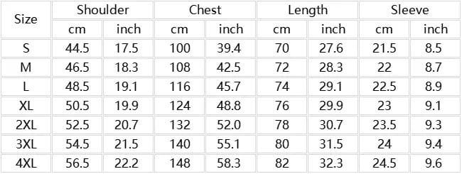 The image displays a size chart for the men’s slim fit waffle knit short sleeve polo shirt showing measurements in centimeters and inches for sizes S through 4XL.