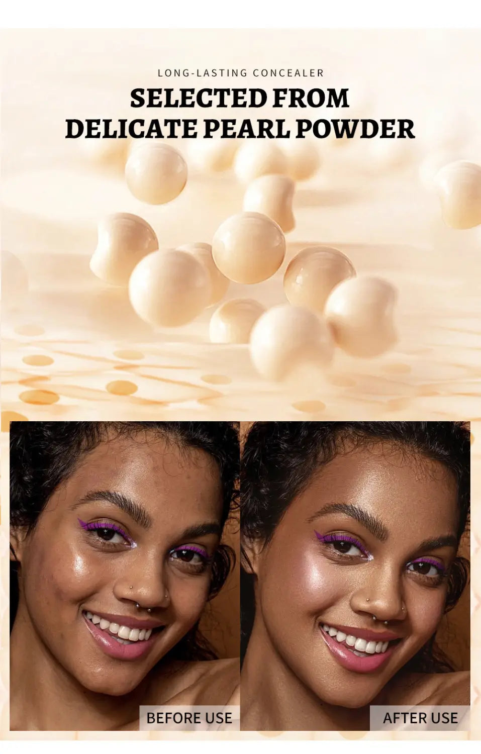 A creamy long-lasting Julystar traceless pro liquid makeup concealer formulated with delicate pearl powder for smooth coverage.