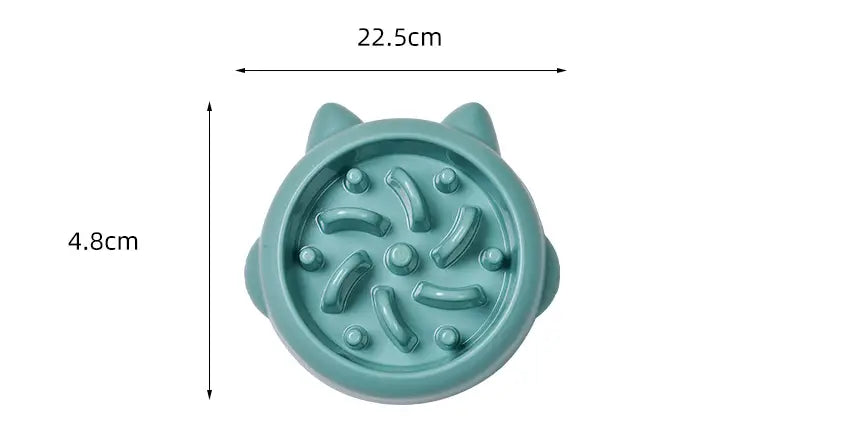 Gamelle pour chien en silicone de couleur vert d’eau, à alimentation lente, en forme de chat, avec des nervures et des reliefs surélevés conçus comme un plat anti-gloutonnerie pour animaux.
