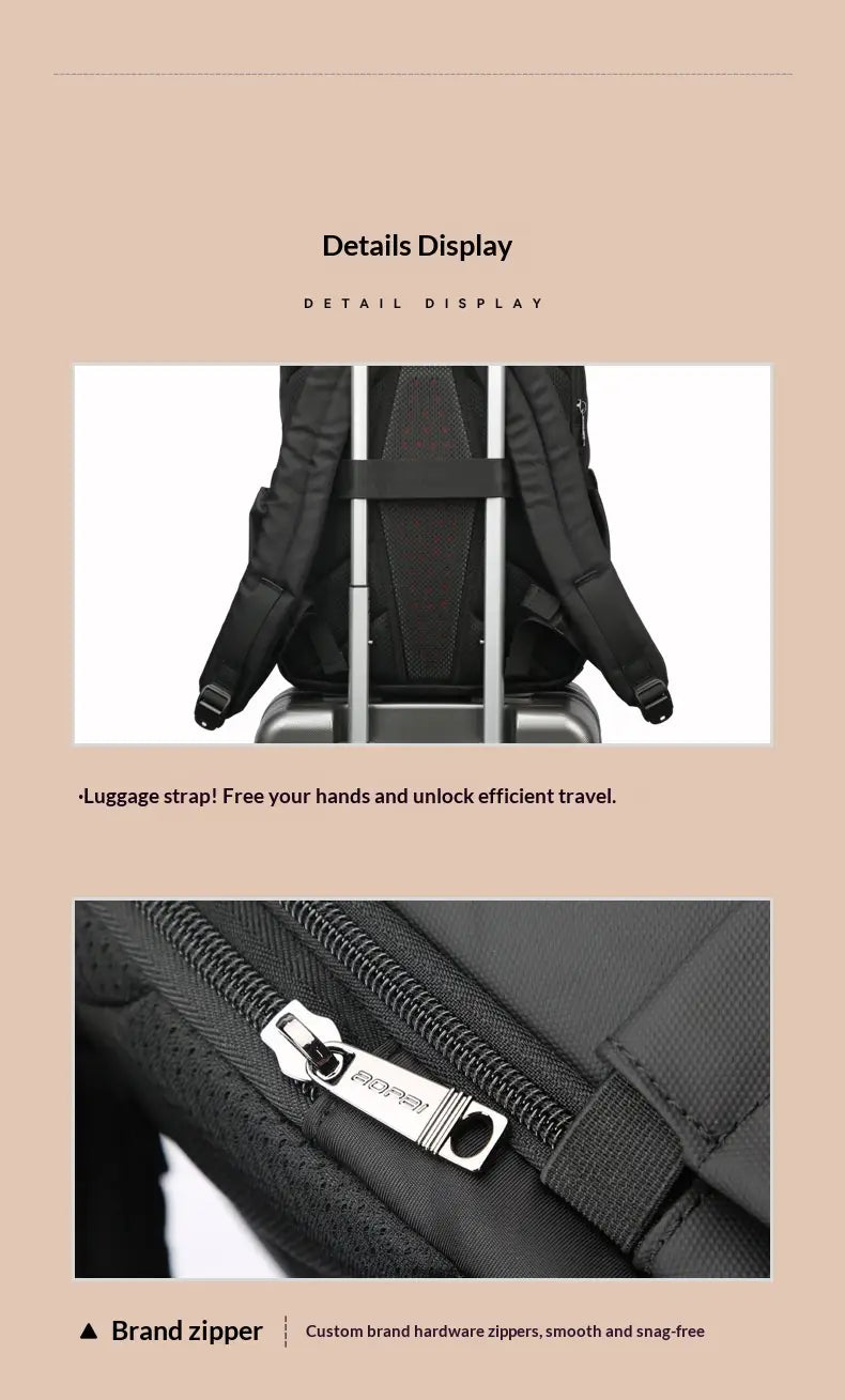 Black roll top business backpack with water resistant fabric featuring adjustable shoulder straps and a sturdy silver toned zipper pull.