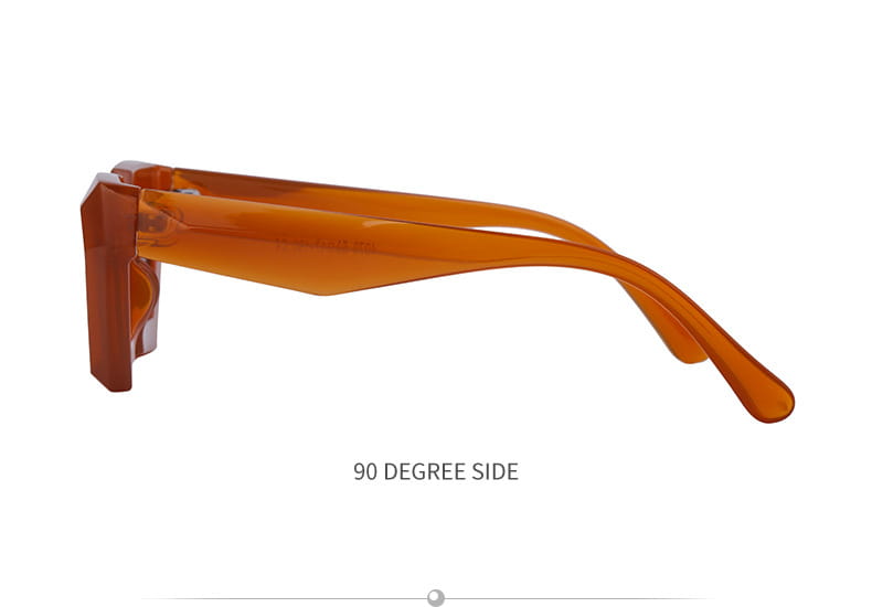 Modern irregular cat eye uv400 geometric sunglasses with a sleek translucent amber-colored acetate frame and a modern 90-degree side design.