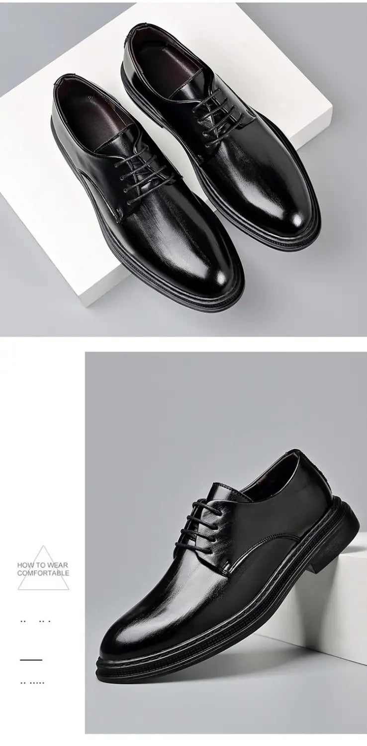Chaussures de ville habillées Oxford en cuir verni noir pour homme, avec un design à lacets et une finition polie, idéales pour les mariages.