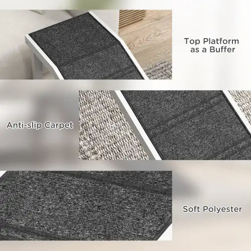 Alfombra negra antideslizante con textura suave de poliéster en la rampa para cama de perro, con alfombra antideslizante y plataforma