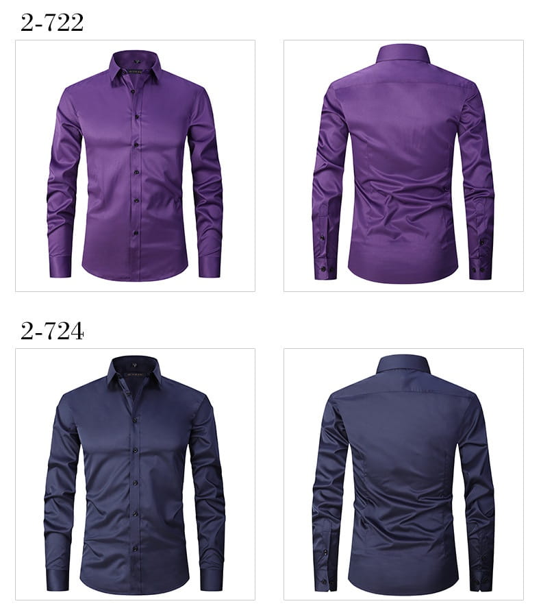 Herrenhemden mit langem Ärmel, Slim Fit, in Lila und Dunkelblau mit einer eleganten, seidenartigen Optik.