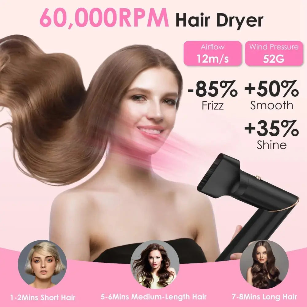 Black and gold ionic hot air styler set featuring a sleek modern black hair dryer with gold accents