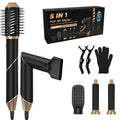 Black and gold 5-in-1 ionic hot air styler set with multiple attachments for styling drying and curling hair