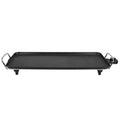 Black portable smokeless electric non stick BBQ grill and griddle with speckled surface stainless steel handles and feet