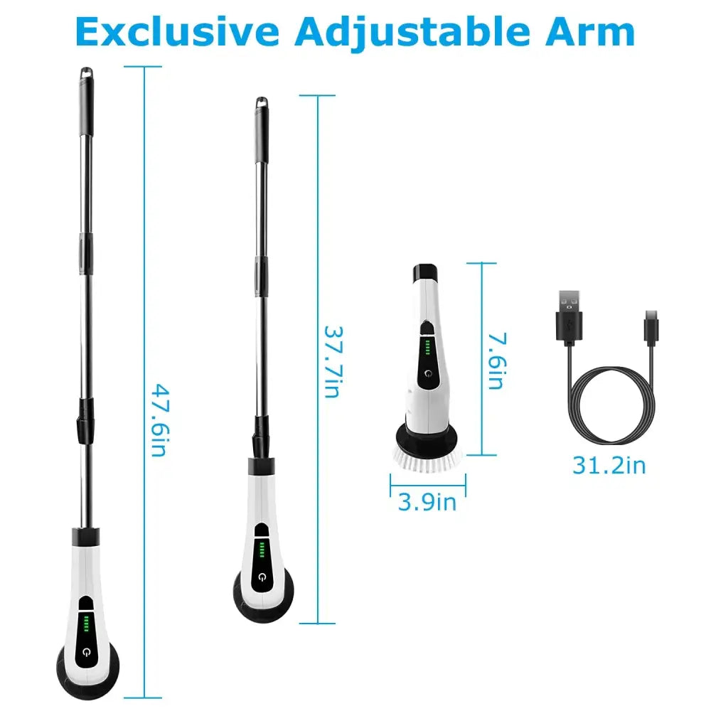 White and black electric car wash brush with adjustable arm shown alongside non-slip silicone suction bath mat for shower and tub