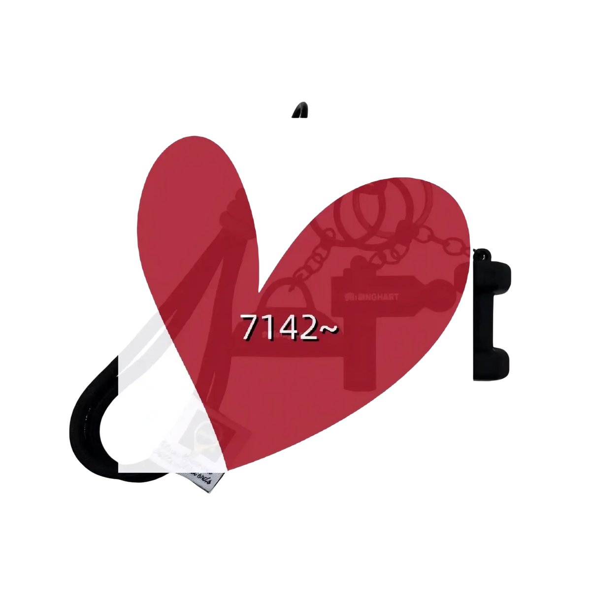 Red heart-shaped fitness keychain with black plastic hooks designed as a gym bag charm and sports accessory