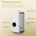 White portable USB baby bottle warmer with circular green display, insulation sleeve, type-C input, and power button