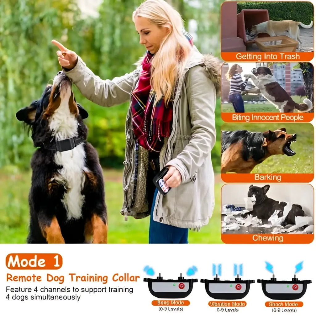 Black 2-in-1 wireless dog fence and remote training collar with adjustable fit and multiple stimulation modes for training