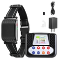Black 2-in-1 wireless dog fence and remote training collar with color screen control unit and reflective stitching collar
