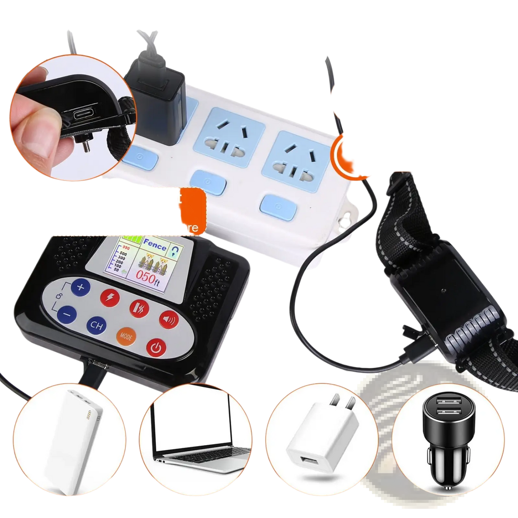 Black electronic dog training collar transmitter with digital display and buttons for 2-in-1 wireless dog fence use