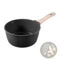Black speckled 2.5 qt nonstick saucepan with detachable light wood handle for easy cooking and cleaning