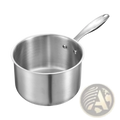 2.5 qt stainless steel saucepan with steamer basket featuring a brushed finish and an ergonomic handle