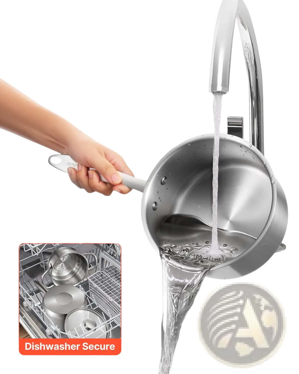 Stainless steel 2.5 qt saucepan with steamer basket gray handle and riveted lid for versatile cooking