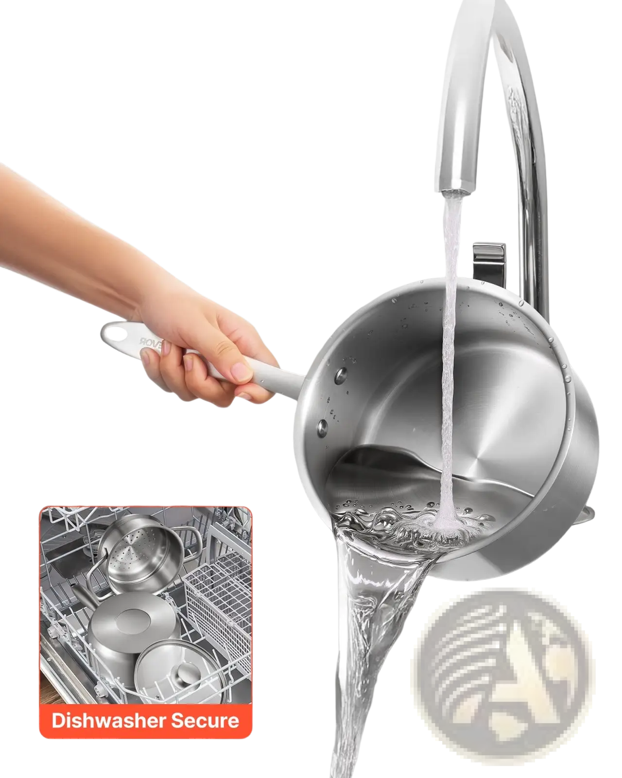 Stainless steel 2.5 qt saucepan with steamer basket gray handle and riveted lid for versatile cooking