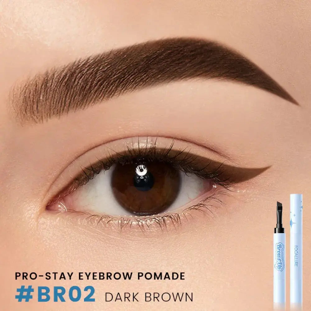 Focallure dark brown 2-in-1 waterproof eyebrow gel and eyeliner pencil with sleek cylindrical applicator and white packaging