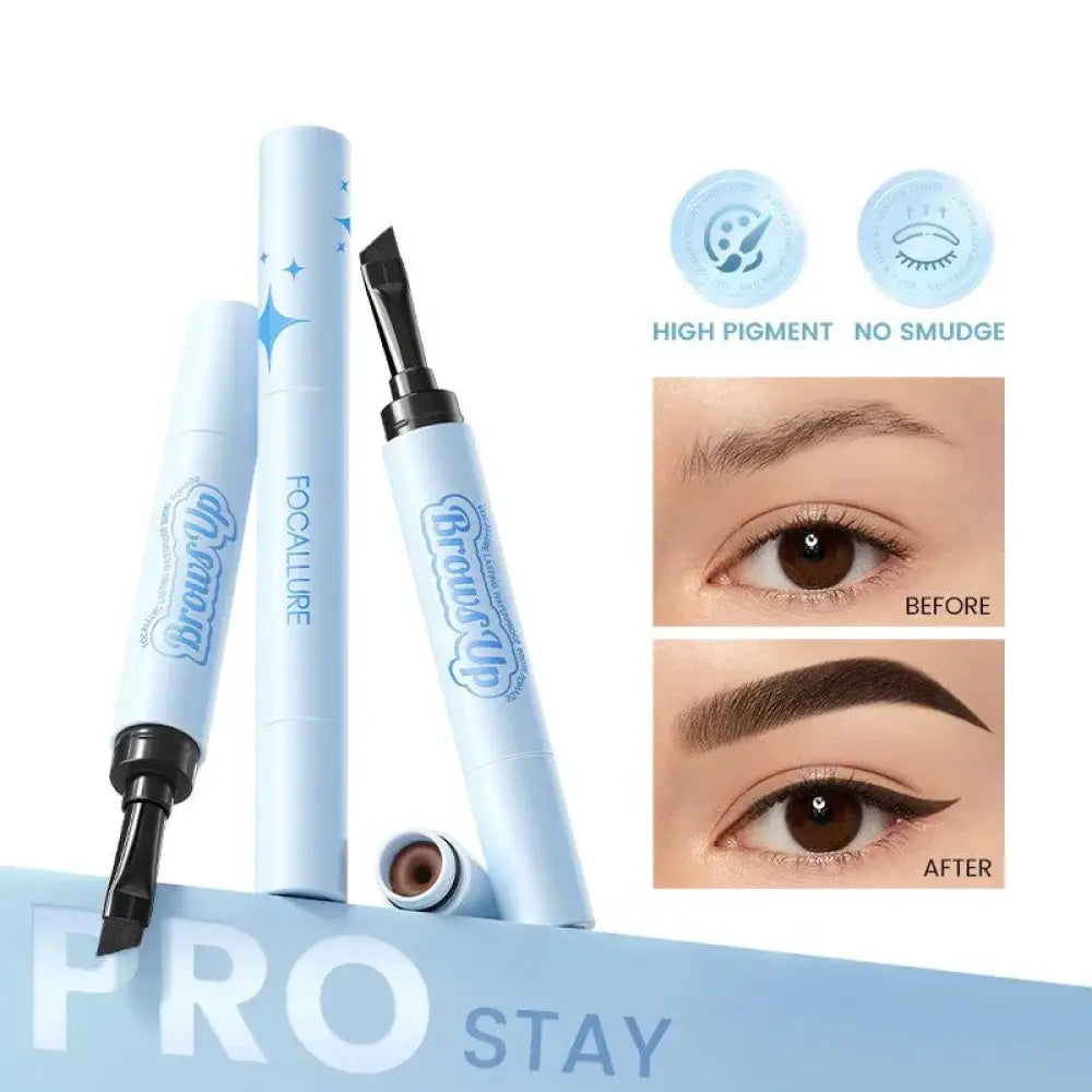 Light blue focallure 2-in-1 waterproof eyebrow gel and eyeliner pencil with star and sparkle design