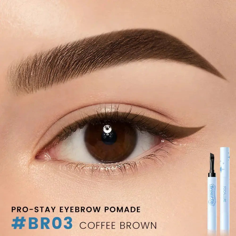 Focallure 2-in-1 waterproof eyebrow gel and eyeliner pencil in coffee brown in a sleek white tube with blue branding