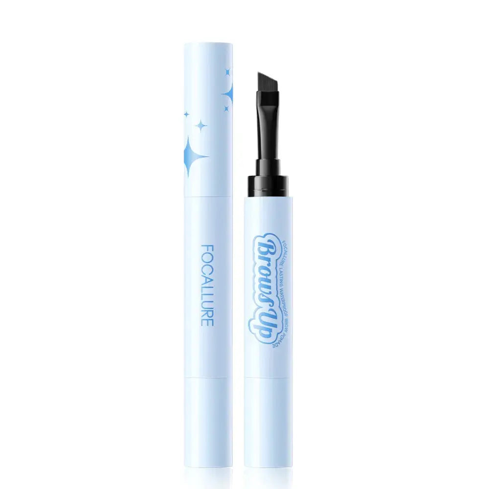 Focallure 2-in-1 waterproof eyebrow gel and eyeliner pencil in a light blue tube with star designs and black angled tip