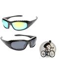 Black-framed sport motorcycle riding glasses with uv400 gradient blue and yellow mirrored lenses padded in 2 pack