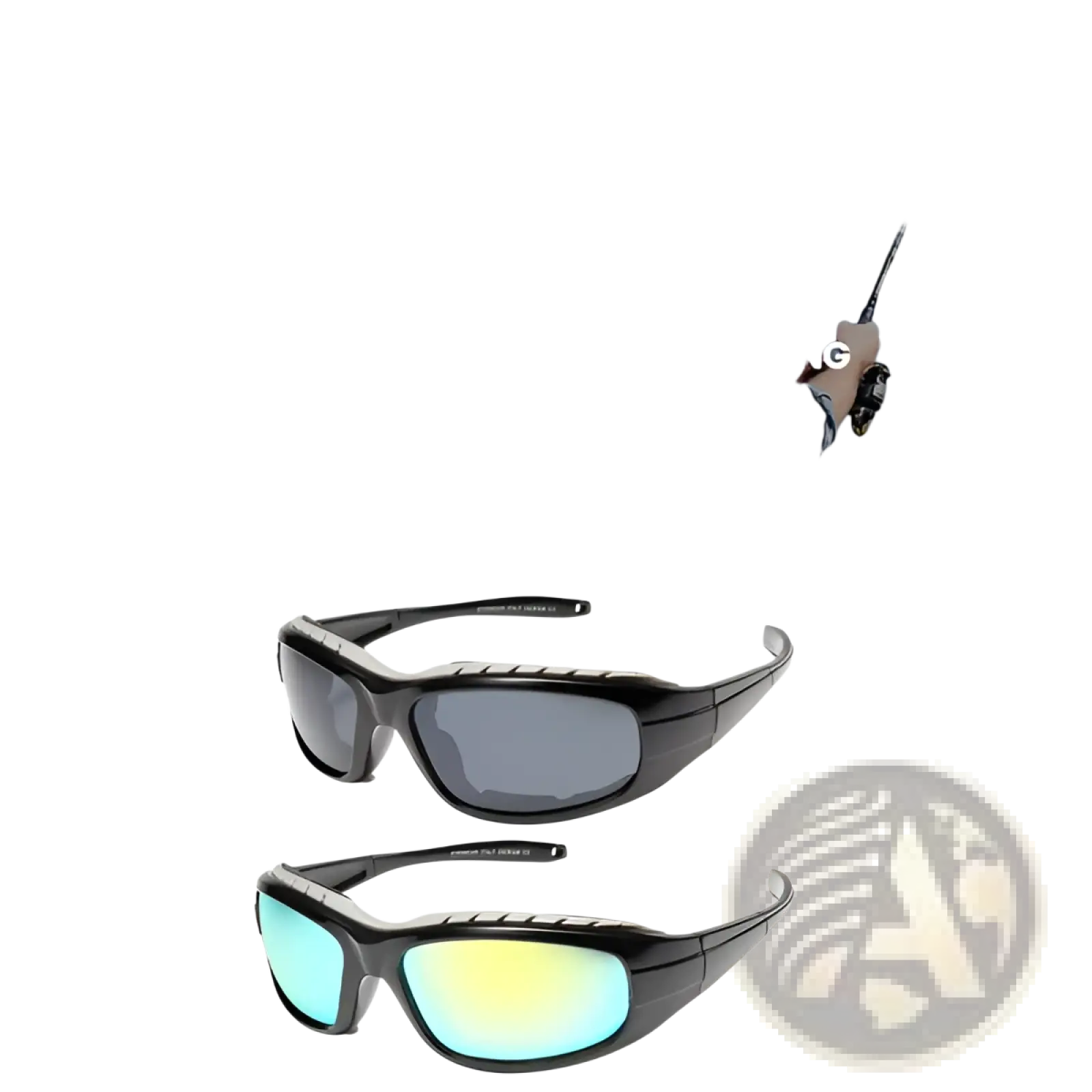 Black polarized windproof sport riding sunglasses with sleek rugged frames and gradient blue yellow lenses