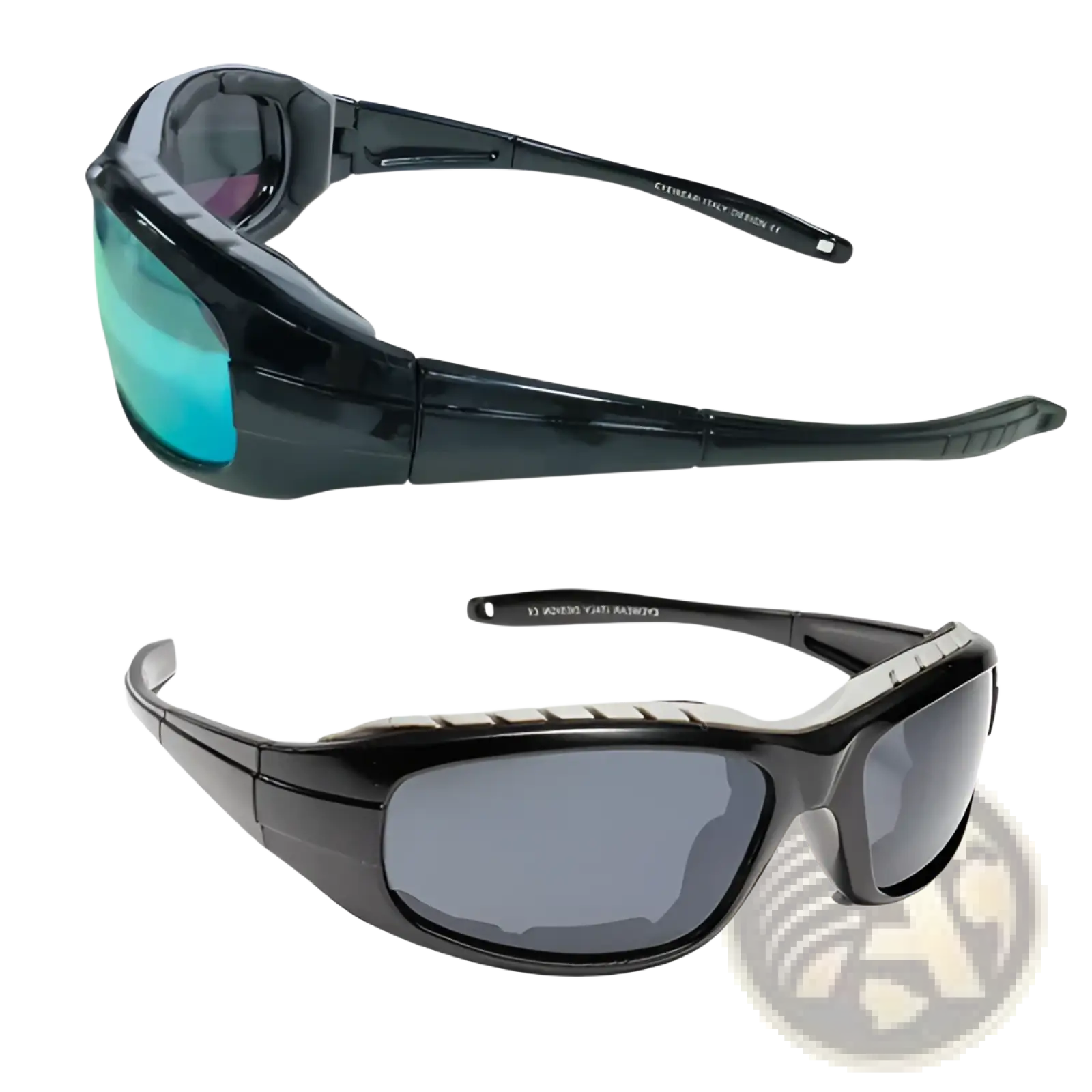 Black polarized windproof sport riding sunglasses with tinted lenses and rugged wraparound design for protection