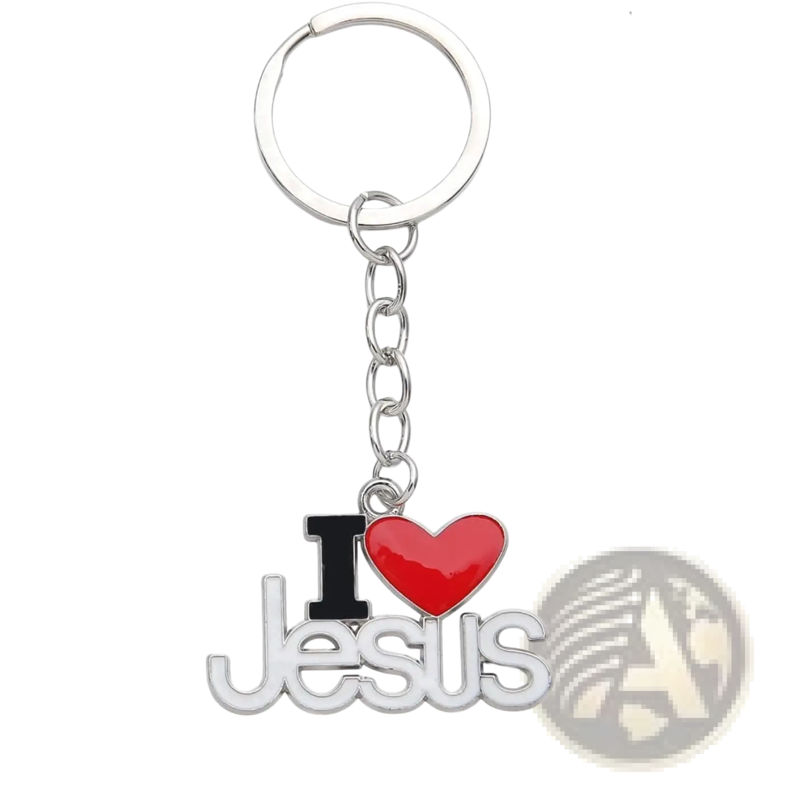Silver i love jesus keychain with red heart and black lettering enamel finish from 2-piece i heart jesus religious set