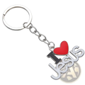 Silver metal keychain set with red heart and i heart jesus charm perfect for religious gifts and daily use